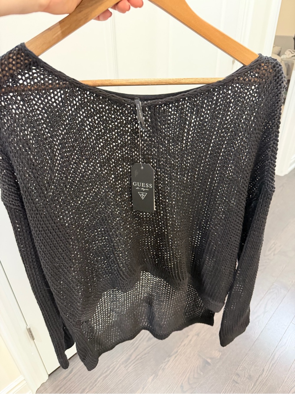 GUESS Black Open-Knit Lightweight Sweater